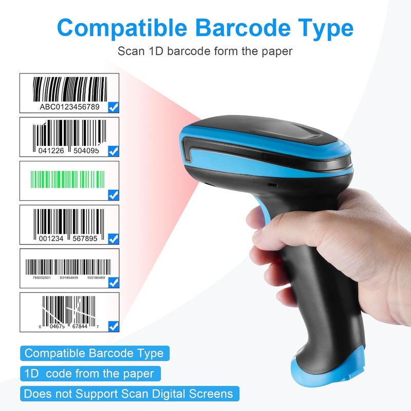 onewscan 1D Barcode Scanner, Wireless Laser Bar Code Scanners with Stand 2.4G Wireless & USB Wired Connection Plug and Play Handheld Bar Code Reader - Image 3